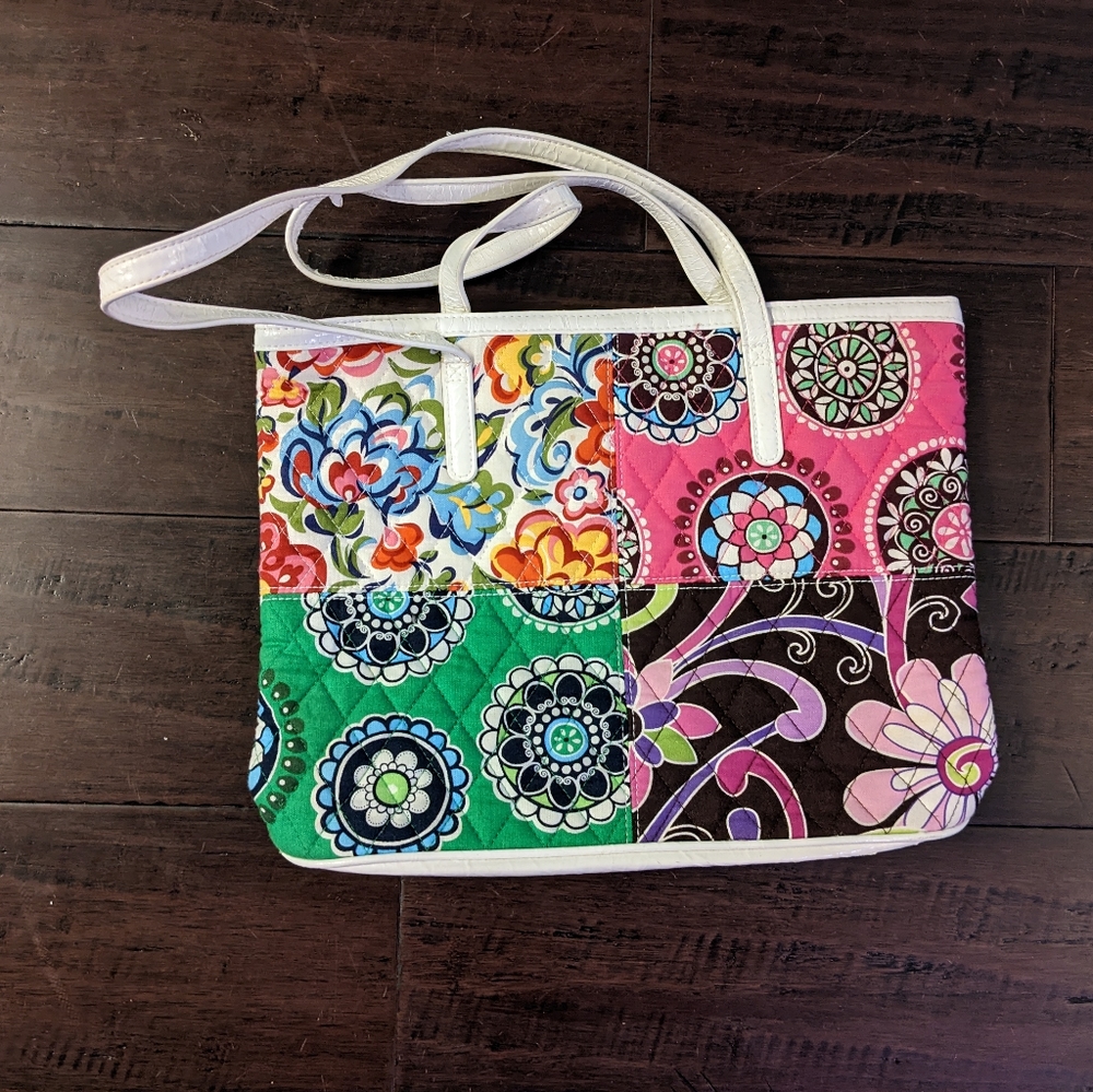 Vera Bradley tote with leather accents.